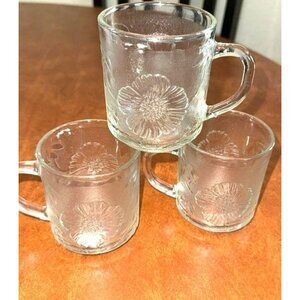 Vintage Floral Kig Malaysa  Frosted Glass Coffee Mugs Set Of 3